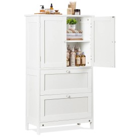 SEGAWE Bathroom Storage Unit Freestanding Cabinet with 2 Drawers and 2 Doors White