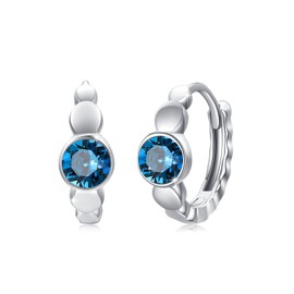 Cubic Zirconia Hoop Earrings 925 Sterling Silver Small Birthstone Earrings with Zirconia Birthstone Hinged Folding Hoop Earrings for Women Children 10 mm, 10 mm, Sterling Silver