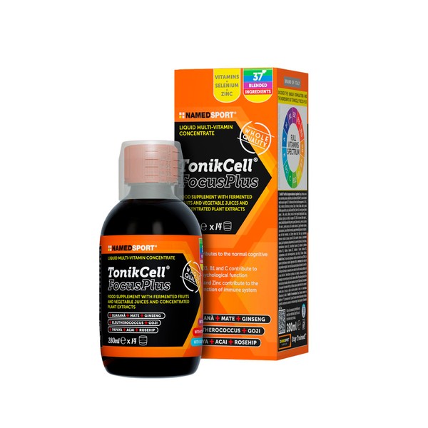 Namedsport> TonikCell FocusPlus Liquid Multivitamin Tonic Helps Fight Stress and Fatigue, Increases Concentration, Brand of Italy, 280 ml