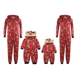 Family Matching Christmas Pajamas Set Mom Dad Kids Deer Hoodie Romper Jumpsuit for Sleepwear Nightwear (12M, Infant)