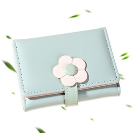 QttvbTna Cute Women's Small Flower Purse, PU Leather Wallet with Snap Closure, Cute Daisy Motif Women's Purse with 9 Card Slots (Green), Green, Modern