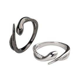 JXGXB Snake Design Adjustable Ring, Vintage Style, Silver Plated, Set of 2