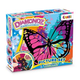 CRAZE DIAMONDZ Butterfly Diamond Painting Children's Butterfly Set with Frame, DIY Diamond Painting Craft Set, Mosaic Making for Children, 36 x 27 cm