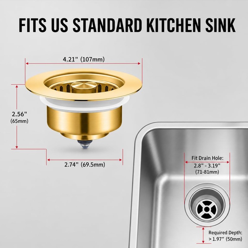 Snailhouse Sink Drain Strainer, 3 in 1 Kitchen Stainless Steel