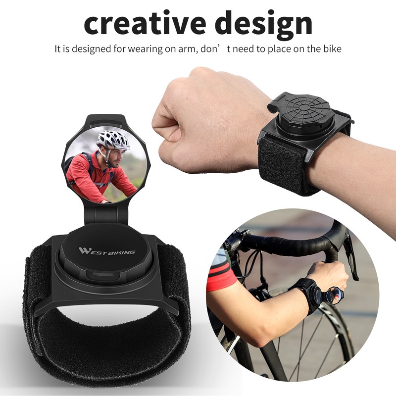 WEST BIKING Bike Wrist Rearview Mirror 360° Rotate Convex Reflector