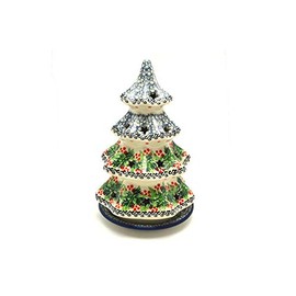 Polish Pottery Christmas Tree Luminarz - Large (8") - Holly Berry