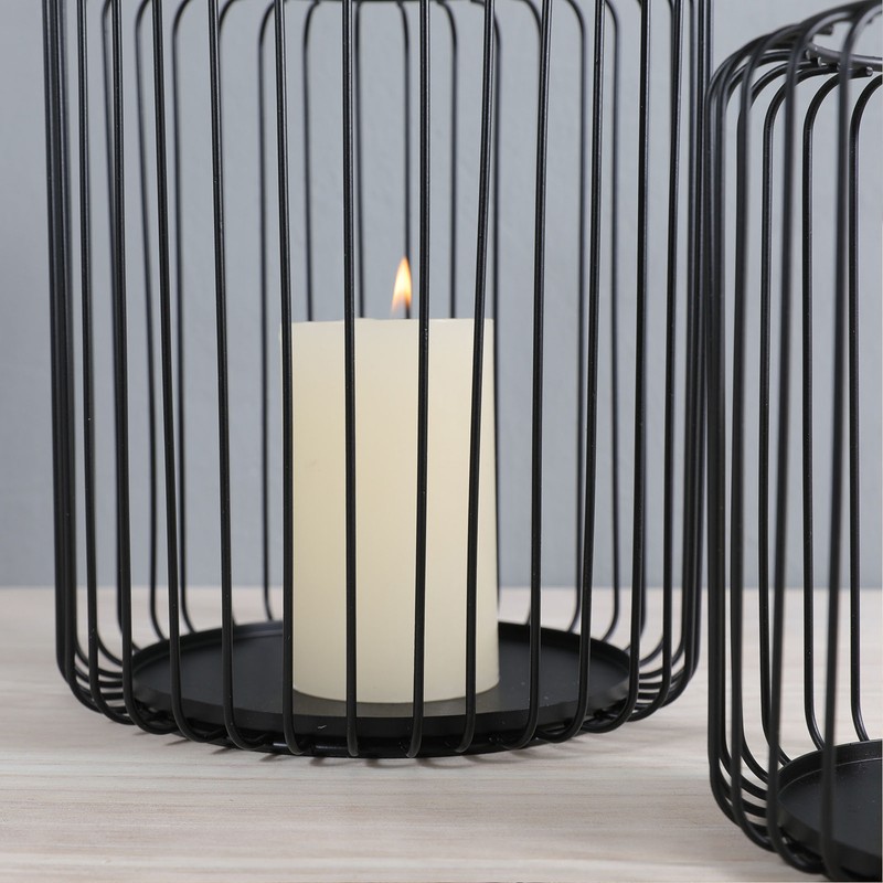 Cage Candleholder Set Matte Black Metal Cylinder Modern Simple Bird