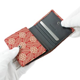 [Indenya] 2204-13-174 Inden Wallet, Bi-Fold Wallet, Bill H, Deer Leather, Red Background x White Lacquer, Hydrangea Pattern, Red, White