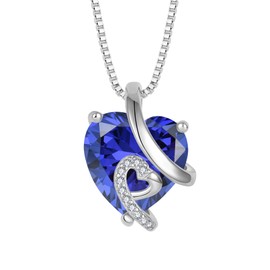 Aprila Women Heart Necklace 925 Sterling Silver Pendant with Chain 5A Cubic Zirconia December Birthstone Tanzanite Color Jewelry for Her