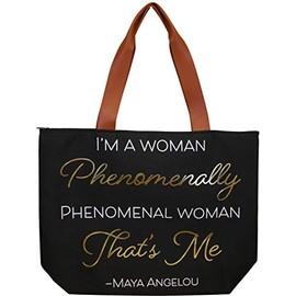 African American Expressions - Maya Angelou Phenomenal Woman Canvas Tote Bag (20" x 15") CHB02, Black