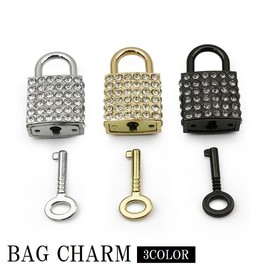 Plus Nao Plus Nao Bag Charm, Padlock, Rhinestone, Bag Accessory, Key, Small, Decorative, Glitter, Stylish - Light Gold