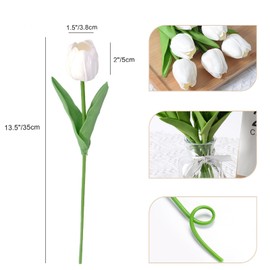 Beksodi 20Pcs Artificial Tulips Flowers, Real Touch Latex Fake Tulips Flowers for Decoration 13.5" Floral Arrangement Bulk Flowers for Vase Centerpieces Wedding Party, White