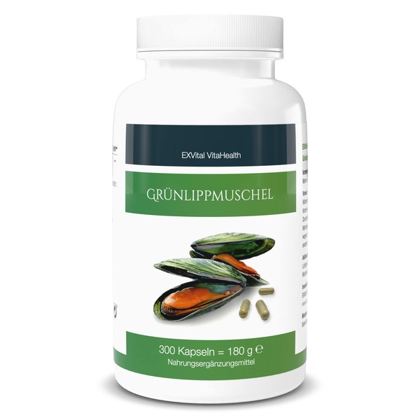 Green-lipped mussel 300 capsules highly concentrated, EXVital VitaHealth, 300 capsules in German premium quality, no magnesium stearate, ApoTest: "Very Good"