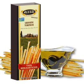 Alessi Imported Breadsticks, Thin Autentico Italian Crispy Bread Sticks, Low Fat Made with Extra Virgin Olive Oil (Thin, 3 Ounce (Pack of 12))