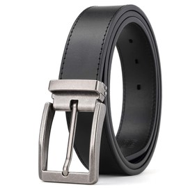 Weifert Men's Dress Belt Black Leather Belts for Jeans (36-38, Black/Silver buckle)