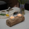 TREATLIFE HOME Enhance Home Ambiance with Brown Dual-Compartment Wooden Candle Holder, Traditional Design, Gift Giving, 8.66'' L