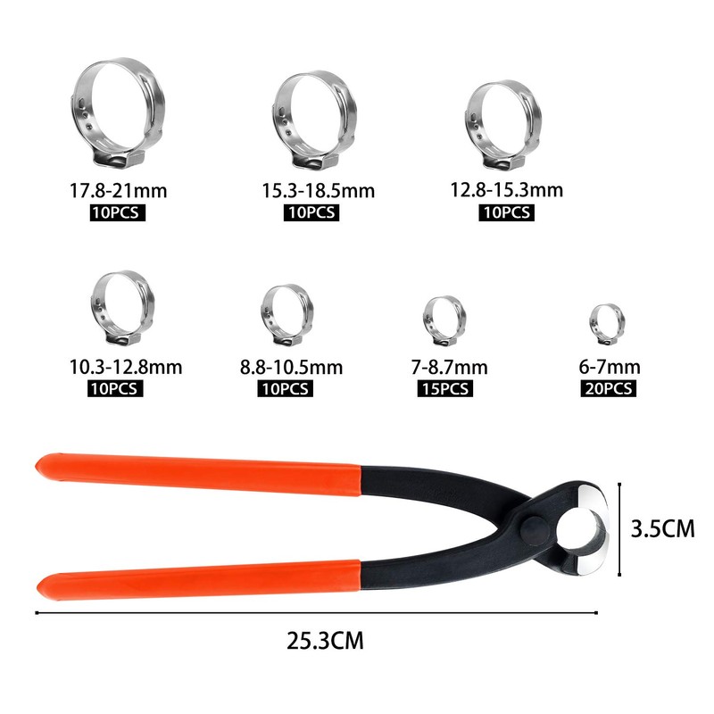 WiMas 85PCS 304 Stainless Steel 6-21mm Single Ear Hose Clamps,