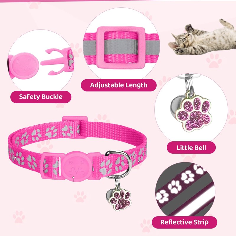 Aribliseza Cat Collar, Set of 4 Reflective, Safety Closure, Bell/Paw