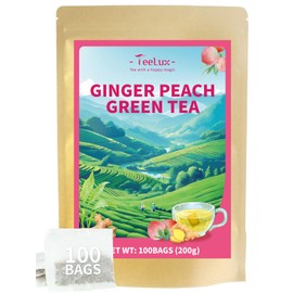 TeeLux Peach Ginger Green Tea Bags 100 Count, Vegan, Refreshing, Natural Peach Flavor + Ginger Roots + Green Tea, Biodegradable Tea Bags