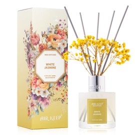 Airkeep Reed Diffuser Set,6.76 fl oz (200 ml) - White Jasmine Oil Diffusers with 8 Reed Sticks, Home Fragrance Reed Diffuser for Bathroom Shelf Decor