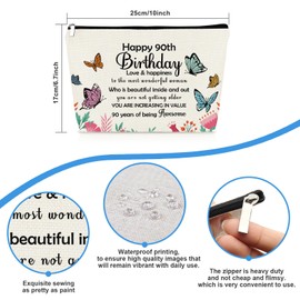 90th Birthday Gifts for Women Makeup Bag Gifts for 90 Year Old Woman Happy 90 Birthday Party Decor Cosmetic Bag 1935 Bday Gift for Grandma Mom Aunt Nana Travel Toiletry Pouch