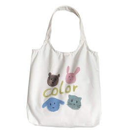 Cute Canvas Bag, Tote Bag, Large Capacity, Shoulder Bag, Bag for Commuting to School/Going Out, With Zipper/Buttons, cute animal,