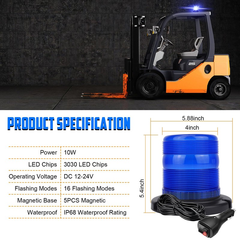 OPPBUY Beacon Strobe Police Lights with Magnetic Base,Blue Strobe Light