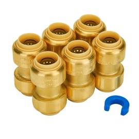 SUNGATOR 1/2 Inch Coupling, Push Pex Coupling 1/2 Inch, No Lead Brass Push-to-Connect Plumbing Fittings for Pex Pipe, Copper, CPVC, with 1 Disconnect Clip, Pack of 6