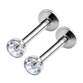KJM Fashion 2 Pcs Surgical 316L Steel Labret 1.2mm 16g Earrings, Crystal