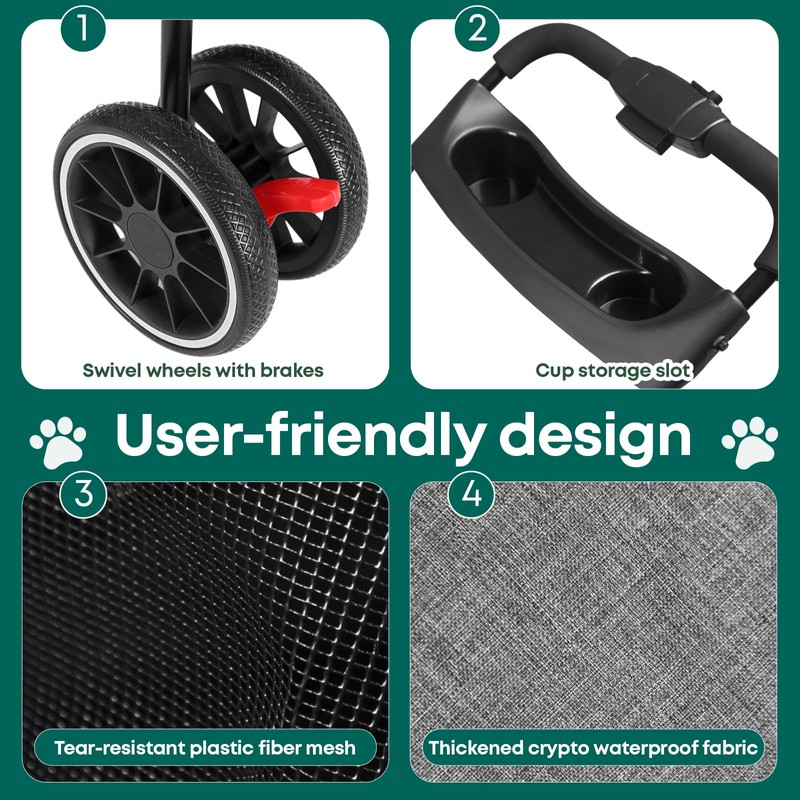 Pet Stroller,Dog Stroller for Small Medium Dogs Cats,3 Wheels,Foldable,with Breathable