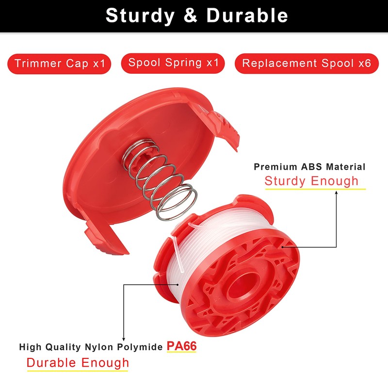 Dilsuaco CMZST0653 8pcs String Trimmer Spool Line(0.065",30Ft) with Cap Head,