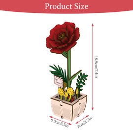 AUAUY 3D Puzzle DIY Wooden Flower, Bloom Craft Model Kits, Adults Eternal Flowers Romantic Gift and Home Décorfor Women Mom Christmas, Birthday, Valentine's Day, Mother's Day (Red Camellia)