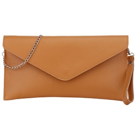 SH Leder Saya G369 Genuine Leather Clutch Shoulder Bag Small Elegant Evening Bag in Grained Cowhide Leather with Carry Chain 31.5 x 16.5 cm, Light cognac, M