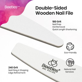 Beetles 2-in-1 Washable Nail File 10 Pcs, Wooden Double Sided 180/240 Grit Nail Buffer, Diamond and Crescent Shape for Precise Filing, Professional and DIY Manicure Tool for Shaping and Smoothing