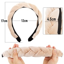BETESSIN Velvet Headband Braided Headband Wide Hair Band Vintage Padded Headband Rockabilly Fashion Hair Accessories Headband for Women and Girls Dark Blue