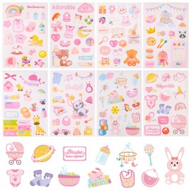 8 Sheets Baby Girl Scrapbook Stickers, Adorable Newborn Toddler Stickers Pregnancy Planner Decors Baby Shower Decal for Scrapbooking Planning Book Paper Supplies