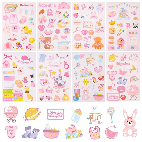 8 Sheets Baby Girl Scrapbook Stickers, Adorable Newborn Toddler Stickers