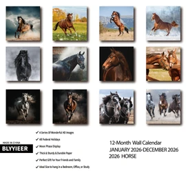 2026 Wall Calendar,Calendar 2026,Horse Cattle Monthly Wall Calendar, 12" x 24" Open,Family Planner Calendar, Home & Office Organizer,Hangable