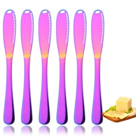 JASHII 6-pieces Rainbow Stainless Steel Spreader Knife, Shiny Peanut Butter Knives Spatulas Spreader and Curler Kitchen Gadgets for Spreads Butter Cheese and Condiments