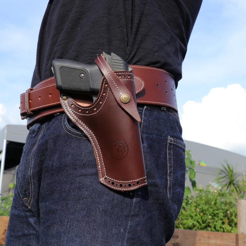 TOURBON Leather Gun Holster Adjustable Belt 1911 Pistol Holder Rig