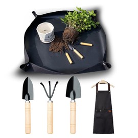 SRUIHAX Plant Mats for Repotting,5 Pack,Gardening Potting Tray with Accessories,Garden Shovel Soil Tools Sets and Apron,Women's/Men's Gift (Black)