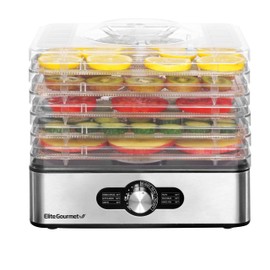 Elite Gourmet EFD3321X Food Dehydrator, Stainless Steel Trays Adjustable Temperature Controls, Jerky, Herbs, Fruit, Veggies, Dried Snacks, Stainless Steel