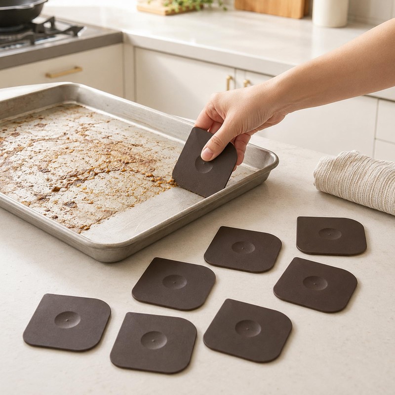 7 Pcs Plastic Pan Scraper Set, Non-Scratch Pot Scrapers for