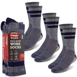 WRANGLER - Blended Wool Socks for Men - Cold Weather Hiking & Work Crew Socks (NAVY)