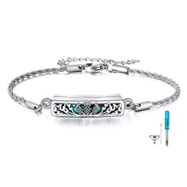 ONEFINITY Scottish Thistle Urn Bracelet For Ashes 925 Sterling Silver Abalone Shell Scottish Thistle Cremation Jewelry For Ashes Keepsake Pendant Locket Bracelet For Women Mom