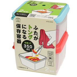 Asahi Electric Kasei ATN-0302 Lid Storage Container, 11.8 fl oz (350 ml), Set of 2, Made in Japan, Salmon Pink/Mint Blue