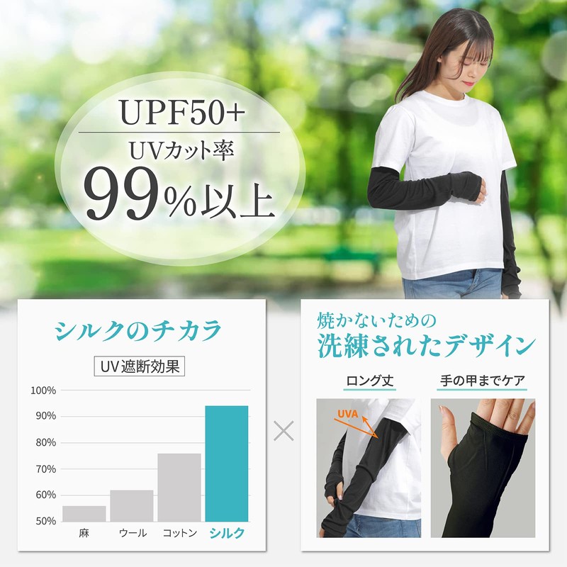 LINOR Women's Silk Arm Cover, UV Protection, Long, Cool, Smooth,