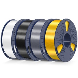 3D Printer Silk Filament, SUNLU Shiny Silk PLA Filament 1.75mm, Smooth Silky Surface, Great Easy to Print for 3D Printers, Dimensional Accuracy +/- 0.02mm, Silk Light Gold+Black+White+Grey, Total 4KG