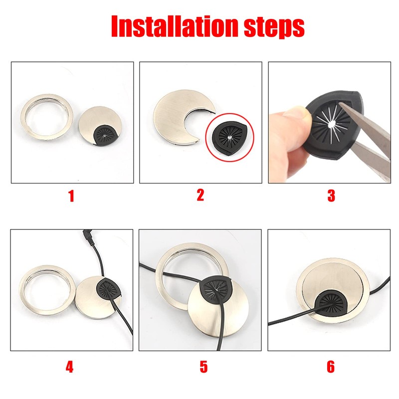 SyiXute 2 Pcs 60 mm Desk Cable Grommets,Zinc Alloy Computer
