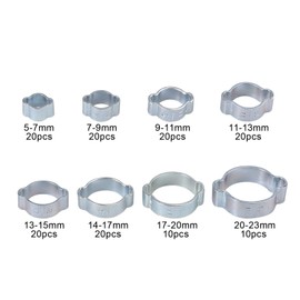 Proster 140pcs Double Ear Hose Clamp Assortment - Wide Adjustable 5-23mm Zinc-Plated Steel Double Ear Hose Clamps